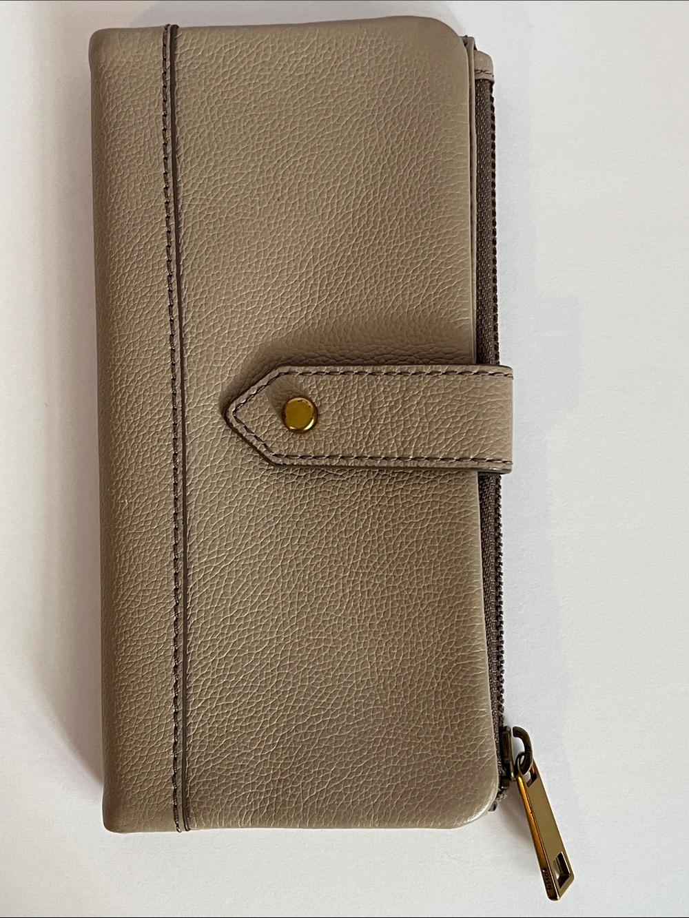 Fossil Taupe Leather Zip Continental Wallet